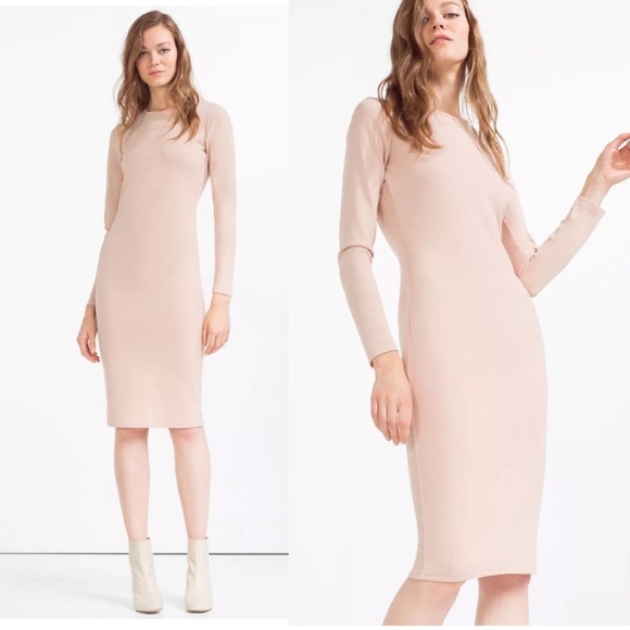 Zara Nude Beige Low Back Long Bodycone Dress Small - Picture 2 of 16